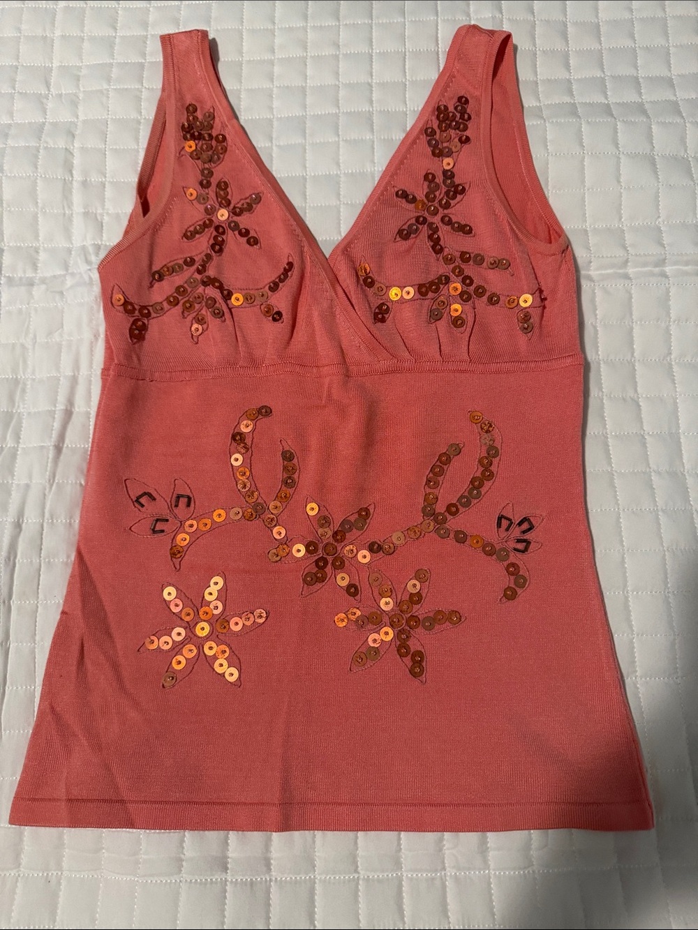 bebe Coral Sequin Embellished V-Neck Tank Top